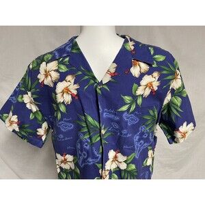 Vintage Rainbow Hawaii Inc Men's Islands Floral Hawaiian Aloha Blue Shirt Large